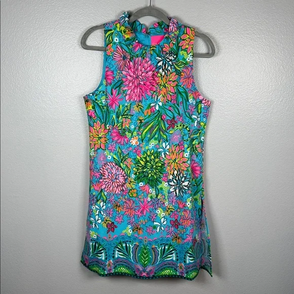 Lilly Pulitzer Adalina Romper Sea Breeze Blue Walking on Sunshine print size 10 - Picture 2 of 10